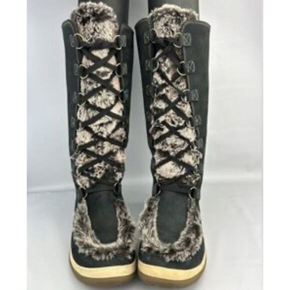 Timberland Kickadilla Faux Fur Nubuck Mid-Calf Lace-Up Boots 7.5 Gray Winter - Picture 3 of 13